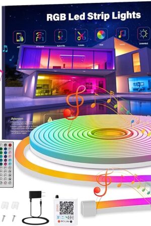 10ft Rgb Led Neon Rope Lights with Remote App Control, IP65 Waterproof Neon Strip Lights for Outdoor, DIY Design Flexible Led Rope Lights for Bedroom Music Sync, Gaming Accessories, Room Decor