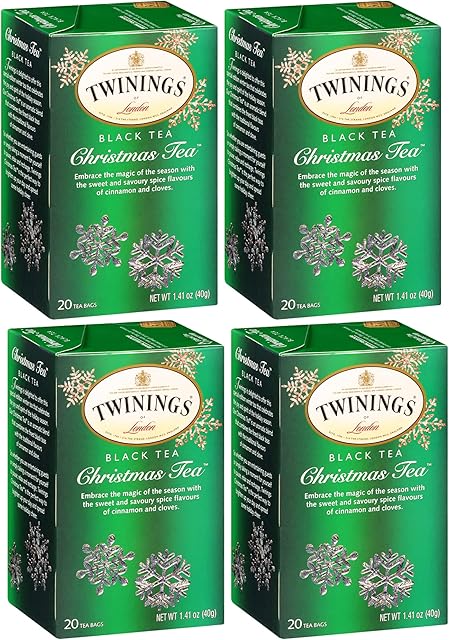 Twinings Christmas Tea - Black Tea Blended with Spicy and Aromatic Clove and Cinnamon, Tea Bags Individually Wrapped, 20 Count Ea (Pack of 4)