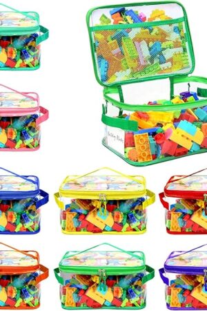 8 Pack Clear Toy Storage Bags, Extra Large Capacity Transparent Waterproof PVC Toy Organizing Bags with Name Tag and Manual Pocket for Building Blocks Board Games, Puzzle, Kids Books (Color)