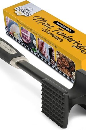 ﻿Checkered Chef Meat Tenderizer Tool - Dishwasher Safe Metal Kitchen Mallet for Tenderizing Chicken, Beef, Pork & Nuts with Non-Slip Grip