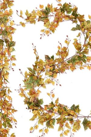 2 Pack Fall Maple Leaf Garland Clearance - 6.5ft/Piece Artificial Fall Foliage Garland Autumn Decoration for Home Wedding Halloween Party Thanksgiving