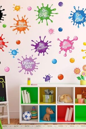 Colorful Inspirational Quotes Wall Decals Watercolor Paint Wall Decals Ink Splatter Splotches Wall Stickers Motivational Lettering Positive Sayings Stickers for Kids Classroom Nursery Playroom School