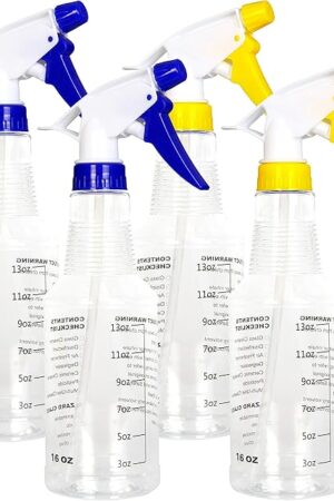 Youngever 4 Pack Empty Spray Bottles, 16 Ounce Spray Bottles for Cleaning Solutions, Pressurized Sprayer, Adjustable Nozzle, Printed Measurements and Checkbox