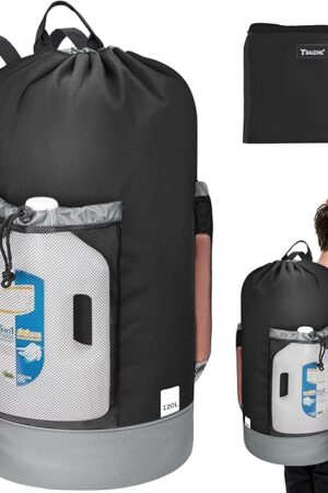BALEINE 120L Laundry Bag Backpack, 900D Oxford Fabric Large Travel Laundry Bags with Shoulder Straps and 2 Mesh Pockets for College Dorm, Apartment, Laundromat (Black, 120L)