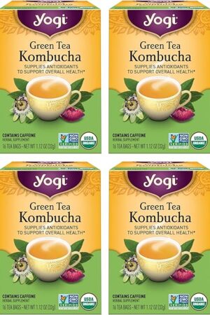 Yogi Tea Green Kombucha Tea - 16 Bags per Pack (4 Packs) - Organic - With Kombucha to Support Overall Health - Includes Lemongrass, Spearmint Leaf & More