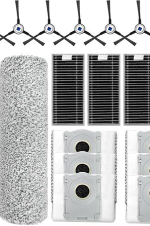 19Pcs Replacement Parts for Ecovacs Deebot X8 Pro Omni for Yeedi S14 Plus Vacuum Cleaner, 1 Main Brush, 1 Soft Brush, 6 Side Brush, 4 HEPA Filter, 6 Dust Bag