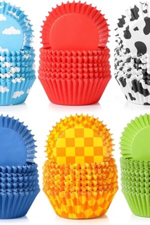 Vesici 900 Counts Cupcake Liner Paper Cupcake Wrappers Holders Disposable Cup Bulk for Birthday Baby Shower Baking Party Supplies (Cartoon Print)