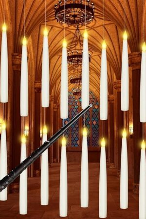 20PCS Floating Candles with Wand, Magic Hanging Candles, Flickering Warm Light LED Taper Flameless Candles with Wand Remote, Battery Operated Window Candle for Halloween Decorations Best Gift