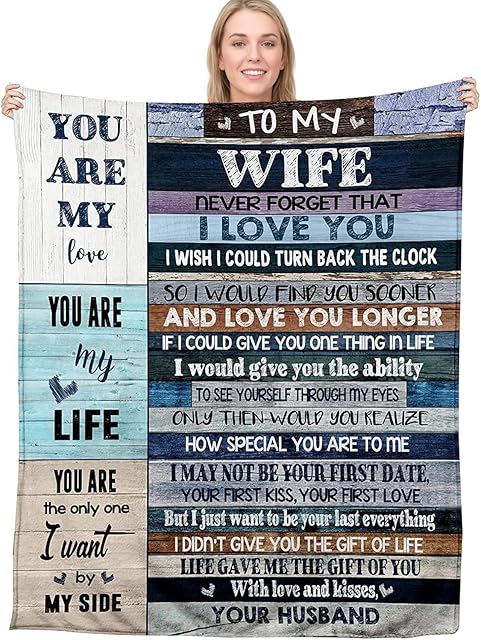 Anniversary Romantic Gift for Wife, Ultra-Soft Micro Fleece Sherpa Throw Blanket, Christmas Day Gifts for Her, Wife Birthday Gifts from Husband, for Bedding Sofa and Travel