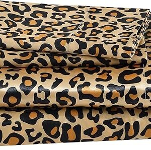 Beatrice Home Fashions Satin Polyester Sheet Set Queen Leopard