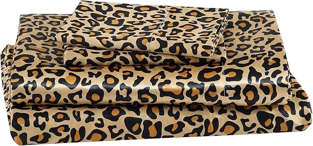 Beatrice Home Fashions Satin Polyester Sheet Set Queen Leopard