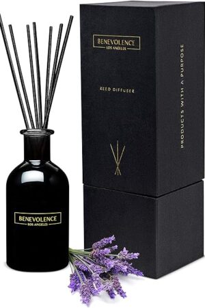 Benevolence LA Reed Diffusers for Home, Lavender & Eucalyptus Relaxing Fragrance | Aromatherapy Reed Diffuser Sticks with Gift Box, Scented Sticks for Bathroom | Home Décor