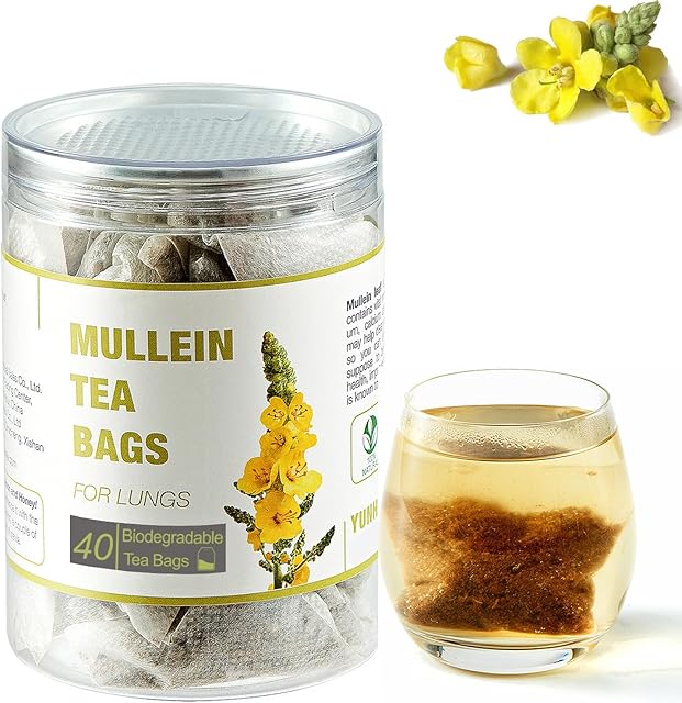 40 Bags Dried Mullein Leaf Tea for Lungs - Lung Detox Cleanse Tea for Smokers - Herbal Mullen Mullien for Breathe Easy - Caffeine-Free, Immune Support