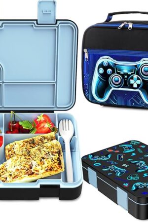Bevalsa Kids Bento Lunch Box with 6 Compartment, Stainless Steel Metal Water Bottle, Insulated Bag & Utensils, BPA-Free Leakproof Food Container for School Boys Girls, Back To School Gift