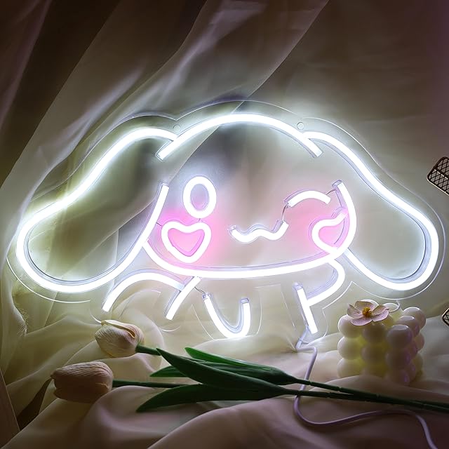 Cinnamoroll Neon Sign USB Powered for Room Decor, Japanese Cartoon Character Dog Dimmable Neon Light Sign for Kids Bedroom Wall Art Birthday Gift 17.5 * 9.5 Inches