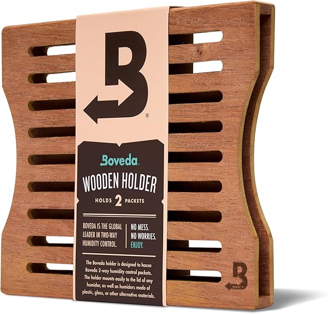 Boveda Cedar Wood Humidity Pack Holder for Storage Box - For Use With Two Size 60 Boveda Packs (Sold Separately) - Includes Magnetic and Removable Tape Mounting Kits – 1 Count
