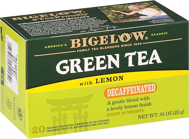 Bigelow Tea Decaffeinated Green Tea with Lemon, Decaf Tea with Green Tea and Lemon, 20 Count Box (Pack of 6), 120 Total Tea Bags