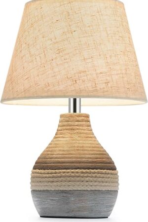 10" H Small Rechargeable Cordless Ceramic Table Lamp with Remote, RGB & Warm White Light, Timer & Dimmer, Battery Table Lamp with Linen Shade for Patio, Bedroom, Living Room, Dining Table