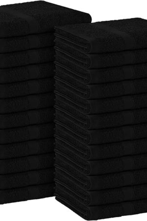 Avalon Towels Salon Towel - Black Hand Towels Bulk Pack of 24 - 100% Cotton Absorbent Spa, Facial & Gym Towel for Working Out - 16x27 Inches (Not Bleach Proof)