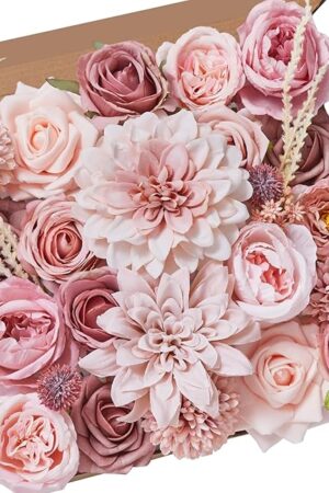 Alecono Artificial Flowers, Dusty Pink Silk Fake Flowers for DIY Wedding Bridal Bouquets, Wedding Cake Flowers for Table Centerpieces Baby Shower Birthday Party Home Decorations