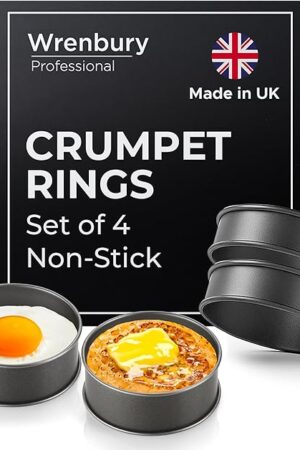 Wrenbury Crumpet Rings Nonstick 3.5 inch - English Muffin Rings - Set of 4 Food Ring Molds for Cooking – Metal Baking Egg Ring Set - Made in England