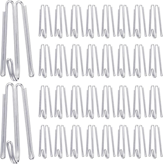 Blulu Pleat Hooks Stainless Steel Curtain Hooks Drapery Clasp and Pin 4 Prongs Pinch Pleat Tools Clips for Window, Shower Curtain(60 Pcs)