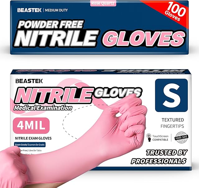 Beastek Nitrile Exam Gloves, 4Mil Disposable Powder-Free Latex-Free Glove for Medical Cooking Clean Esthetician, 100 Pcs