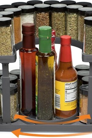 2-Tier Spice Rack Organizer for Cabinet | Rotating Lazy Susan Spice Organizer Holds 40 Spice Jars | Countertop & Pantry Spice Shelf for Kitchen Organization & Storage (Gray)