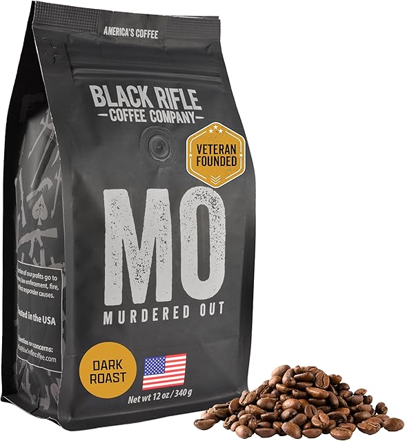 Black Rifle Coffee Company Murdered Out (Extra Dark Roast) Whole Bean Coffee, 12 Ounce Bag of Coffee Beans, Extra Dark Roast Coffee Beans, Extra Dark Roast With Bold Aroma and Smoky Flavors