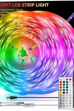 100ft Led Lights for Bedroom, Led Strip Lights Music Sync Corlor Changing, Led Light Strip with Remote & App Control RGB Strip, Led Lights for Room Dorm Home Classroom Ceiling Decor