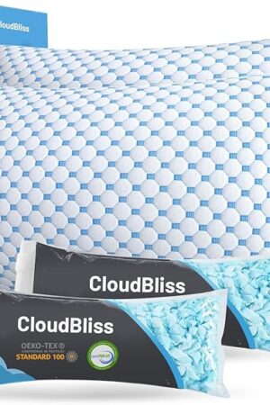CloudBliss Shredded Memory Foam Pillow for Sleeping - Adjustable Cooling Pillow with Breathable Washable Cover, CertiPUR-US Certified, Queen Size for Side/Back/Stomach Sleepers