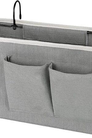 Bedside Hanging Storage Bag Caddy, Book Phone Magazine Holder Grey
