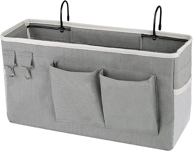 Bedside Hanging Storage Bag Caddy, Book Phone Magazine Holder Grey