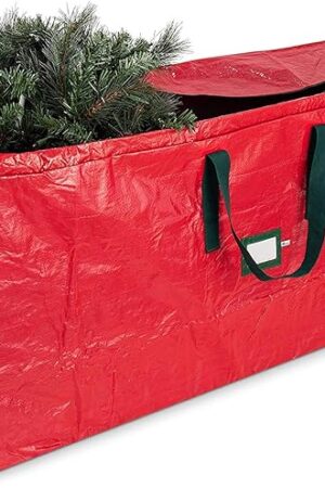 ZOBER Christmas Tree Storage Bag - Fits 9 Ft Artificial Trees - Plastic, Waterproof Christmas Tree Bag - Strong, Durable Handles - Labeling Card Slot - Red