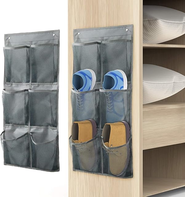 Wall Mounted Shoes Rack 2Pack/Can Store 6Pairs of Sneakers,with Sticky Hanging Mounts, Shoes Holder Storage Organizer Shelf,Door Shoe Hangers (SM06-Gray-2)