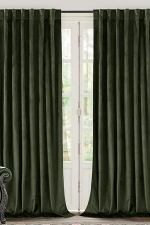 BGment Olive Green Velvet Curtains 84 Inch Length, Thermal Insulated Blackout Curtains Room Darkening Drapes with Back Tab and Rod Pocket for Living Room/French Door, Set of 2 Panels, 52 x 84 Inch