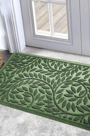 Bulijojo Front Door Mat Entrance,Durable Heavy Duty Welcome Mat,Thick Absorbent Natural Rubber Non Slip Mat,Sturdy Entryway Green, 17"x30"