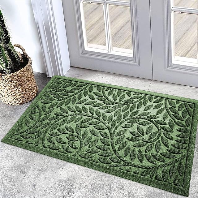 Bulijojo Front Door Mat Entrance,Durable Heavy Duty Welcome Mat,Thick Absorbent Natural Rubber Non Slip Mat,Sturdy Entryway Green, 17"x30"