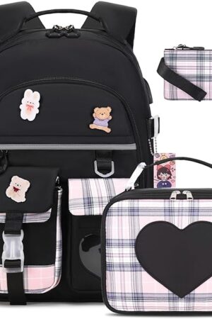 Backpack for Girls - Bookbag Backpacks Schoolbag for Girls Kids Teen Women Casual Travel Daypacks - School Bag Elementary Middle School College Cute Backpack with Lunch Box (Black)