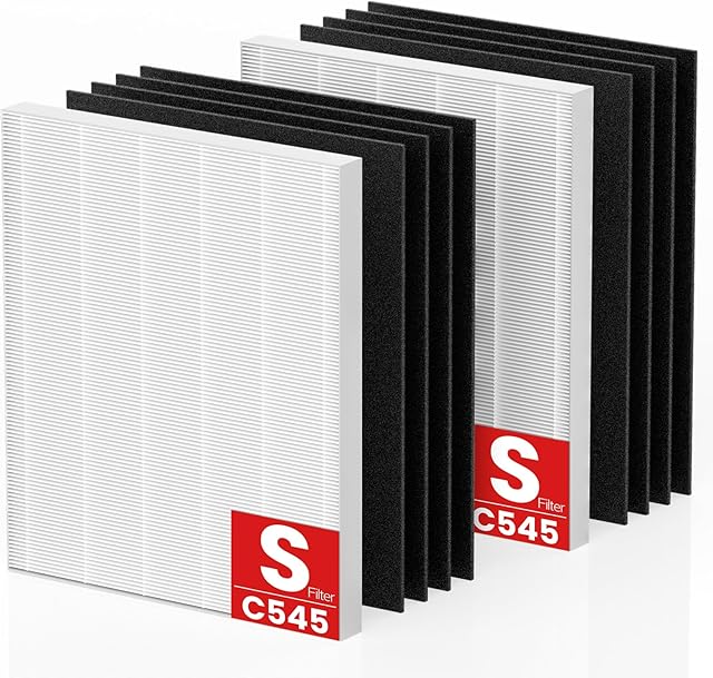 C545 Replacement Filter H13 Grade True HEPA Compatible with Winix C545 Air Purifier, for Winix Filter S, Part 1712-0096-00 and 2522-0058-00, Pack of 2 HEPA Filter and 8 Activated Carbon Pre-Filter