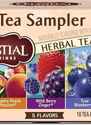 Celestial Seasonings Fruit Tea Sampler Herbal Tea Variety Pack, Caffeine Free, 18 Tea Bags Per Box