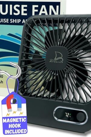 Cruise Fan Cabin Approved - Magnetic Hook Included To Hang On Walls - Portable USB Rechargeable & Plug-In, Timer Function & 5-Speed Adjustable, White Noise, Long Battery Life, Perfect for 2025 Cruises