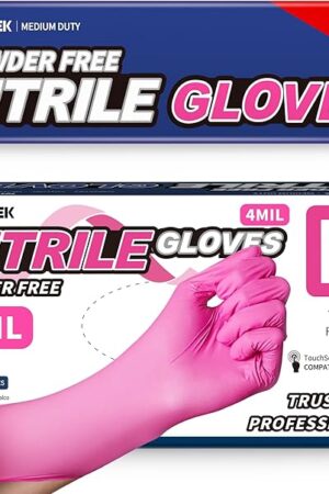 Beastek Nitrile Exam Gloves, 4 Mil 100 Pcs, Powder-Free Latex-Free Food-Safe Cooking Clean Medical Disposable Glove, Hot Pink