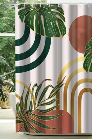 Boho Sage Green Mid Century Shower Curtain Modern Minimalist Abstract Bohemian Geometric Retro Arch Leaf Waterproof Fabric Bathroom Decor 72" X 72" with 12 Hooks Simple Bath Curtain Sets