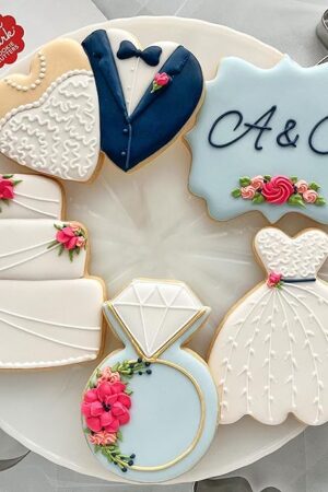 Ann Clark Cookie Cutters Wedding Cookie Cutters 5-Pc Set Made in the USA, Square Plaque, Wedding Cake, Wedding Dress, Diamond Ring, Double Heart