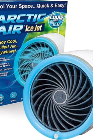 Arctic Air Ice Jet Personal Air Cooler, 3-Speed Room Cooler with Reusable Ice Packs, Portable Cooler with Multi-Directional Vent & 7 LED Lights, Whisper-Quiet Air Cooler for Room
