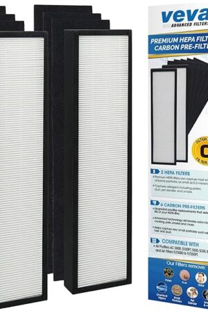 Veva 2 HEPA Air Filters & 6 Carbon Pre-Filters Replacement Filter C Compatible with Germguardian FLT5000/FLT5111 FLT5250PT, AC5000, AC5000E, AC5250PT, AC5350B, AC5350BCA, AC5350W, AC5300B
