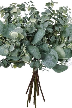 Bulk Artificial Silver Dollar Eucalyptus Leaves Picks Stems and Faux Branches for Vase Bouquets Floral Arrangement Wreath Rustic Farmhouse Greenery Decoration