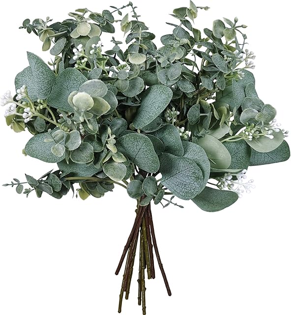 Bulk Artificial Silver Dollar Eucalyptus Leaves Picks Stems and Faux Branches for Vase Bouquets Floral Arrangement Wreath Rustic Farmhouse Greenery Decoration