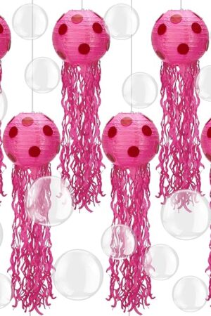 6 Set Sponge Party Hanging Jellyfish Decorations 8 Inch Jellyfish Paper Lanterns with 100 Pcs 5 Inch 10 Inch Clear Balloons Jellyfish Hanging Decor for Birthday Party Ocean Decorations